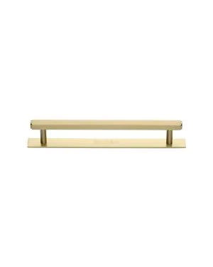 Heritage Brass Cabinet Pull Hexagonal Design with Plate 128mm CTC Satin Brass Finish