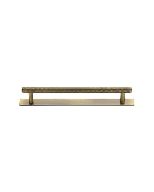Heritage Brass Cabinet Pull Knurled Design with Plate 128mm CTC Antique Brass Finish