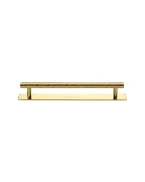 Heritage Brass Cabinet Pull Knurled Design with Plate 128mm CTC Polished Brass Finish