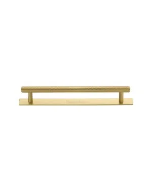 Heritage Brass Cabinet Pull Knurled Design with Plate 128mm CTC Satin Brass Finish