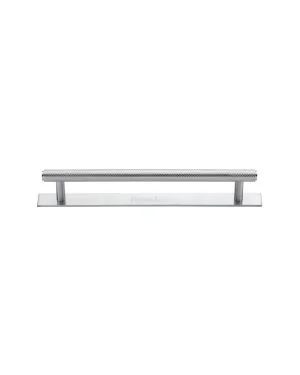 Heritage Brass Cabinet Pull Knurled Design with Plate 128mm CTC Satin Chrome Finish