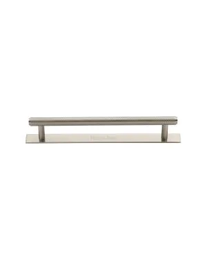 Heritage Brass Cabinet Pull Knurled Design with Plate 128mm CTC Satin Nickel Finish