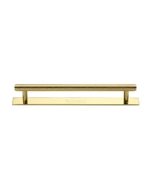 Heritage Brass Cabinet Pull Knurled Design with Plate 160mm CTC Polished Brass Finish