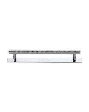 Heritage Brass Cabinet Pull Knurled Design with Plate 160mm CTC Polished Chrome Finish