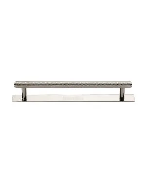 Heritage Brass Cabinet Pull Knurled Design with Plate 160mm CTC Polished Nickel Finish