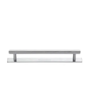 Heritage Brass Cabinet Pull Knurled Design with Plate 160mm CTC Satin Chrome Finish
