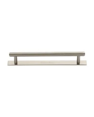 Heritage Brass Cabinet Pull Knurled Design with Plate 160mm CTC Satin Nickel Finish