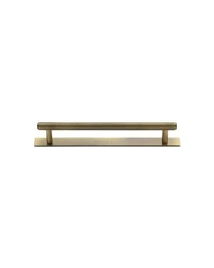 Heritage Brass Cabinet Pull Knurled Design with Plate 96mm CTC Antique Brass Finish