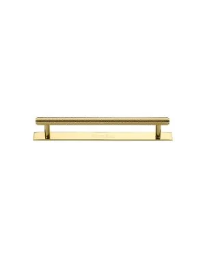 Heritage Brass Cabinet Pull Knurled Design with Plate 96mm CTC Polished Brass Finish