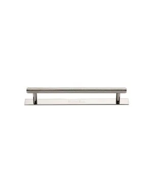 Heritage Brass Cabinet Pull Knurled Design with Plate 96mm CTC Polished Nickel Finish