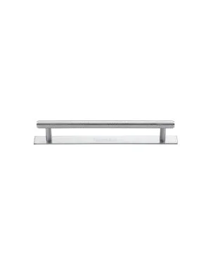 Heritage Brass Cabinet Pull Knurled Design with Plate 96mm CTC Satin Chrome Finish