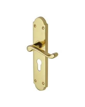 Project Hardware Door Handle for Euro Profile Plate Kensington Design Polished Brass finish