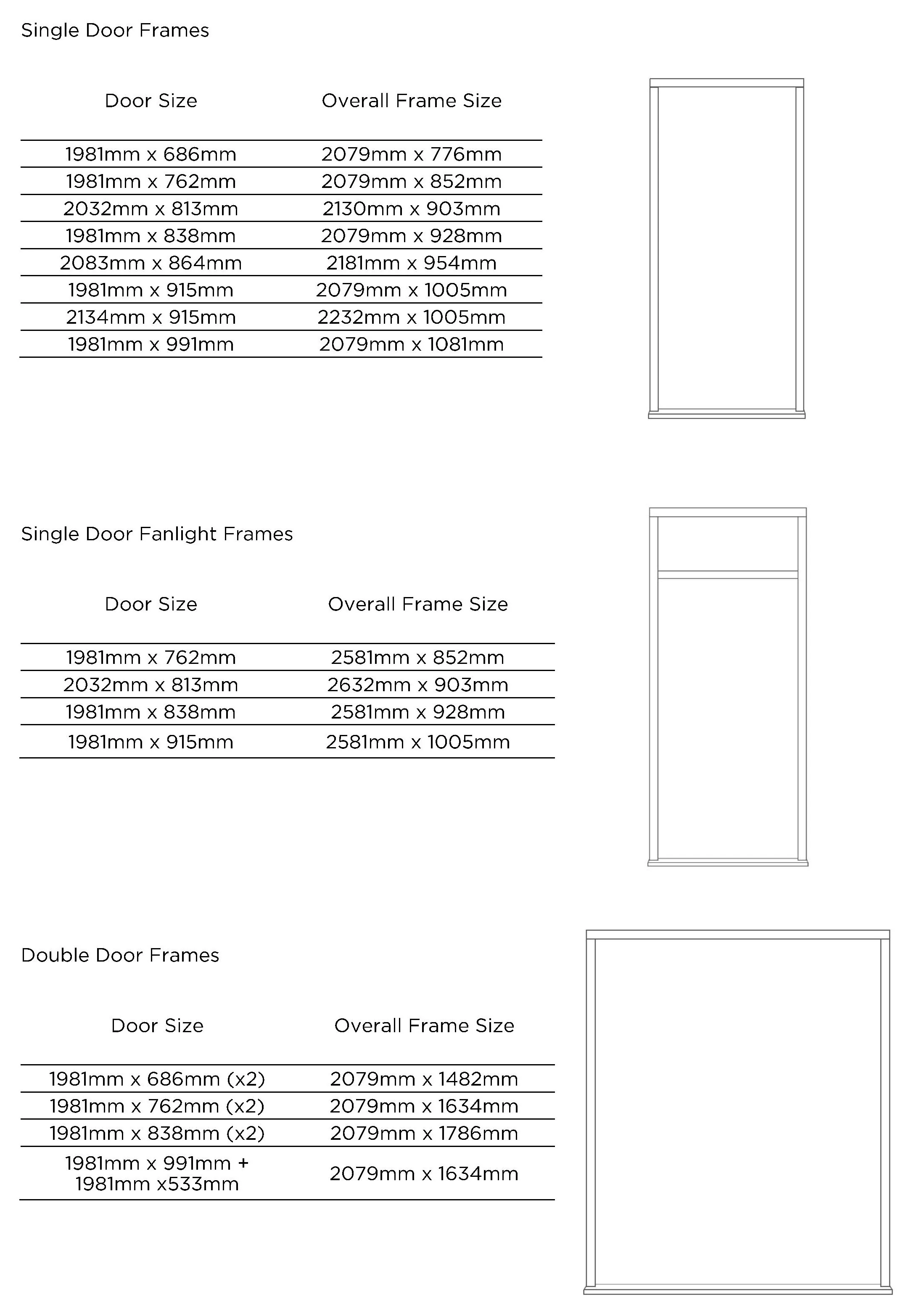 Single Door Frame, Single Door Fanlight Frames, and Double Door Frame Size Guide