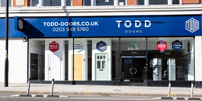 Outside shot of Todd Doors Palmers Green Showroom