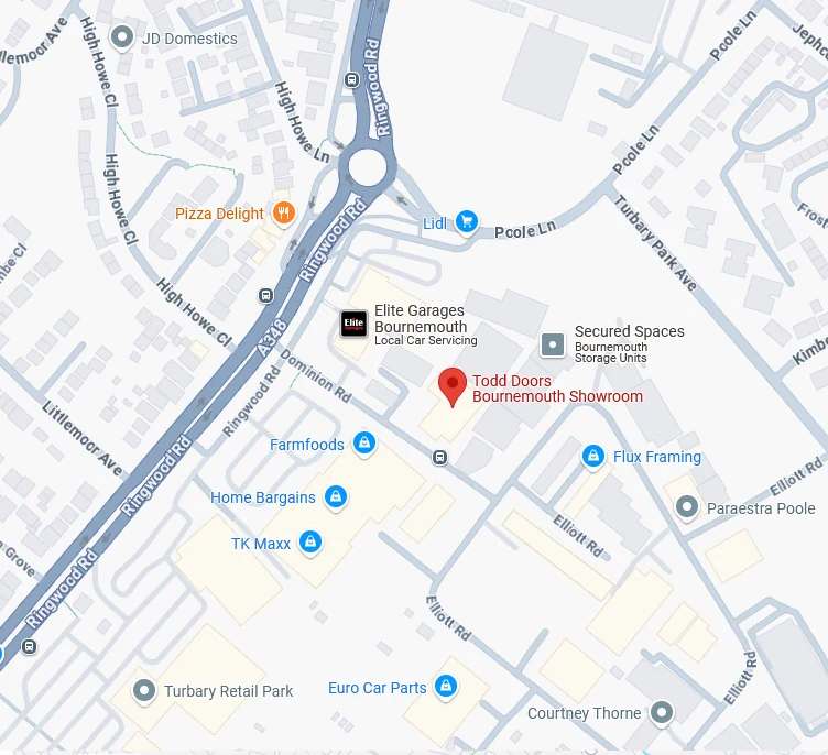 Google maps image showing Todd Doors Bournemouth location