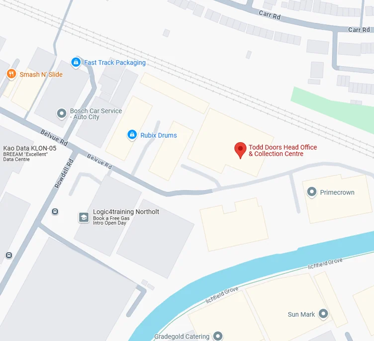 Google maps image showing Todd Doors London Collection Centre