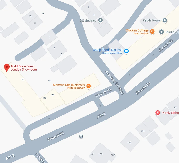 Google maps image showing Todd Doors Northolt Church Road location