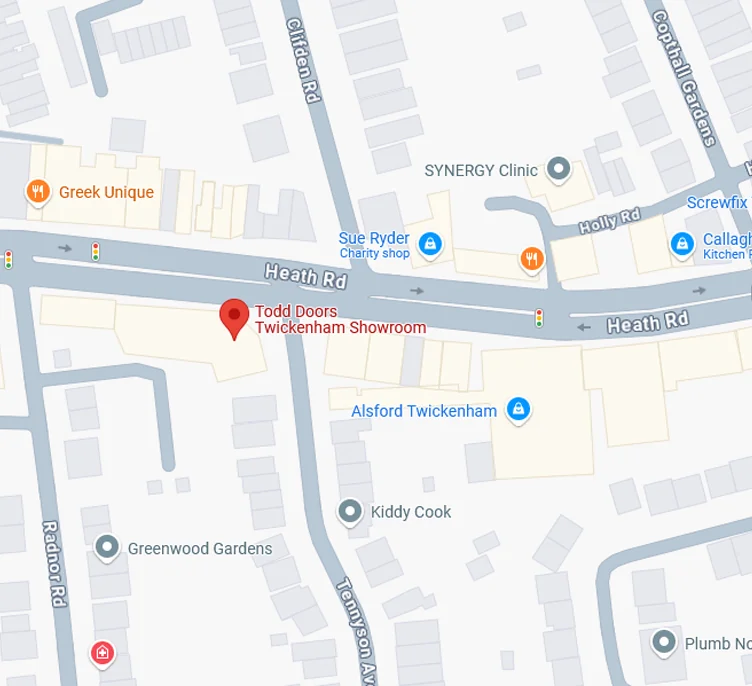 Google maps image showing Todd Doors Twickenham Showroom