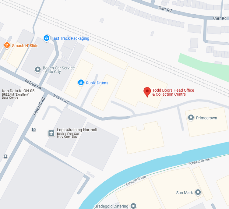 Google maps image showing Todd Doors London Collection Centre